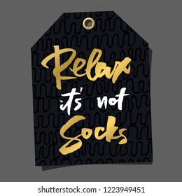 Funny gift tag. Lettering, doodles and patterns in black white and gold. Fully editable label with text and shadows isolated on dark grey background. Vector banner for packaging, holidays, birthday