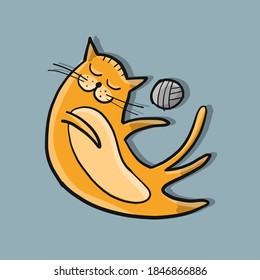 Funny ginger cat character, sketch for your design. Vector illustration