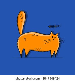 Gracioso personaje de ginger cat, boceto para tu diseño. Ilustración del vector