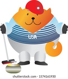 funny ginger cat Curling player