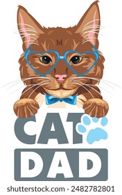 Divertido ginger cat papá con gafas azules y pajarita. Vector
