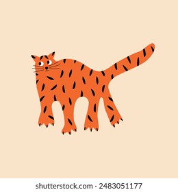 Funny ginger cat hand drawn vector illustration. Isolated leopard in flat style for kids poster or logo.