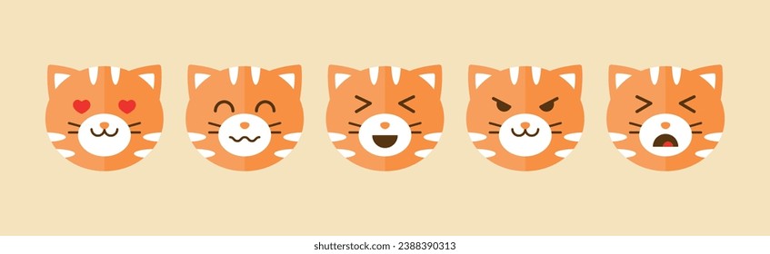 Funny Ginger Cat Muzzle or Face with Different Emotion Vector Set