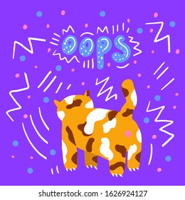 Funny ginger cat with phrase Oops and doodle elements. Vector illustration for t-short print, poster or card