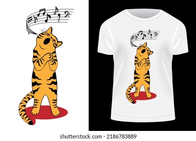 Funny ginger cat vector illustration. Singing red cat. Vector cartoon art illustration isolated on white background. Hand drawn outline style. Can be used as a print on T-shirts, posters, postcards.