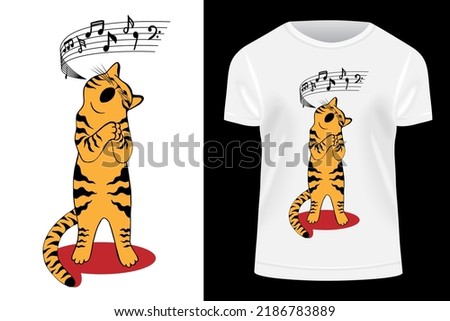 Funny ginger cat vector illustration. Singing red cat. Vector cartoon art illustration isolated on white background. Hand drawn outline style. Can be used as a print on T-shirts, posters, postcards.