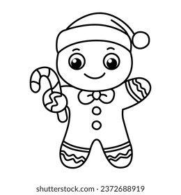 Funny gingerbread man cartoon characters vector illustration. For kids coloring book.