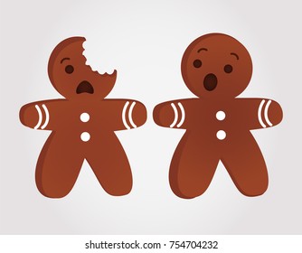 Funny gingerbread men bitten. Christmas vector.