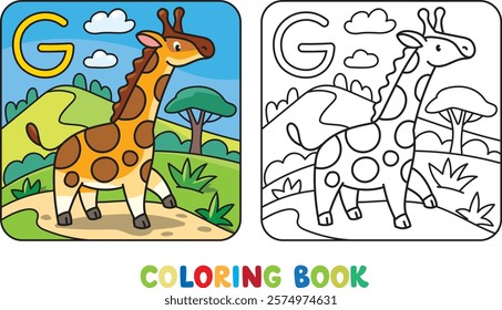 Funny giraffe. Animals coloring book for kids