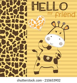 funny giraffe baby card vector illustration