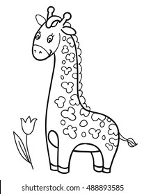 funny giraffe baby cartoon black and white toy vector isolated coloring illustration, animal