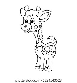 Funny giraffe cartoon characters vector illustration. For kids coloring book.