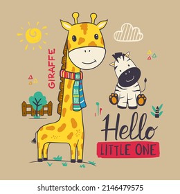 Funny giraffe cartoon illustration for tee