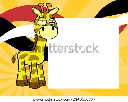 funny giraffe cartoon kawaii expression pictureframe background in vector format