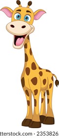 Funny giraffe cartoon on white background