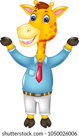 funny giraffe cartoon standing with smile and waving