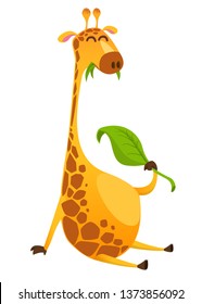 Funny giraffe cartoon. Vector illustration isolated