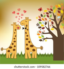 Funny giraffe couple in love