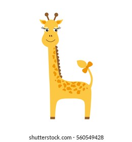Funny giraffe. Cute cartoon African  animal.   Flat design vector illustration  isolated on white  background for children's  books, posters, clothes, alphabet  cards.
