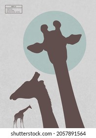 Funny giraffe head. Endangered animal family. Isolated silhouette