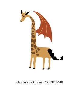 Funny giraffe illustration. The character is a giraffe in a dragon costume. Giraffe vector