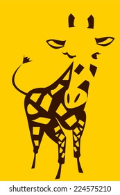 funny giraffe illustration yellow background