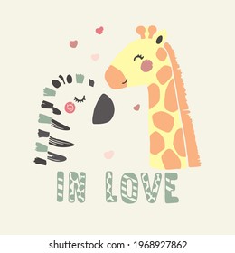 Funny giraffe. Kids print. Vector hand drawn illustration.