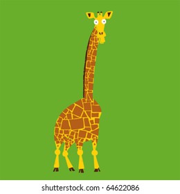 Funny giraffe on green background.