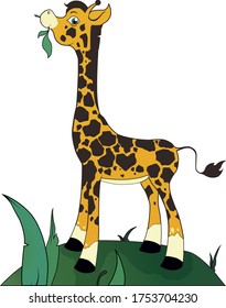 Funny giraffe on the green hill. Illustration for children