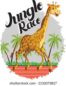 Funny Giraffe Playing Sports, Cute animals illustration vector. Rabbit, flamingo, bear, cat, elephant. Eps 10.