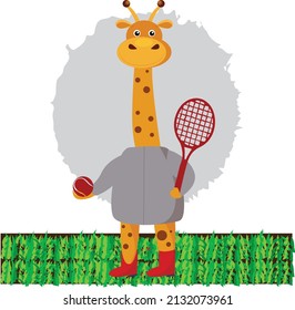 Funny Giraffe Playing Sports, Cute animals illustration vector. Rabbit, flamingo, bear, cat, elephant. Eps 10.