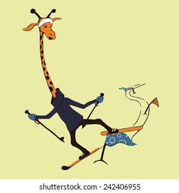 Funny giraffe: slalom. Vector art.