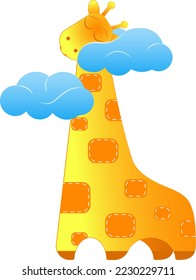lustige Giraffe schläft auf einer Wolke. Vektorgrafik. isolieren