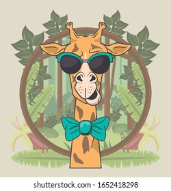 funny giraffe with sunglasses cool style vector illustration design