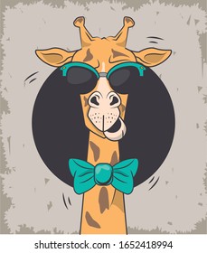 funny giraffe with sunglasses cool style vector illustration design