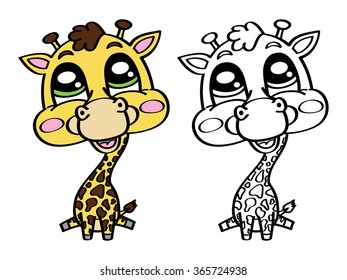 funny giraffe . Vector illustration coloring page of happy cartoon giraffe for children, coloring and scrap book