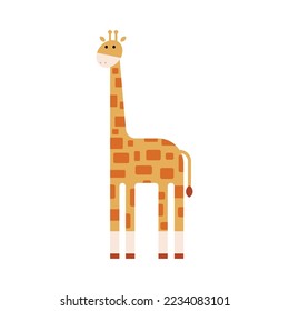 Funny giraffe vector illustration. Flat simple geometric image of tall African animal. Perfect for textile, kids products. Wildlife, animal concept.