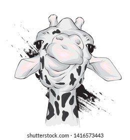 Funny giraffe. Vector illustration for greeting card or poster. Print on clothing or printed materials. Wild animal.