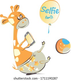 Funny giraffe vector illustration. Selfie fan collection