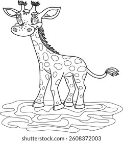 funny giraffe vector outline drawing in cartoon style