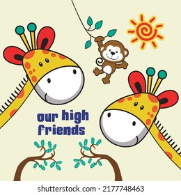 funny giraffe in zoo design cartoon vector illustration for print