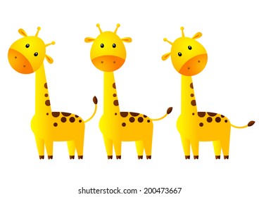 Funny giraffes isolated on white