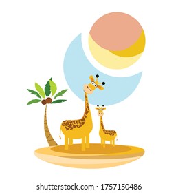funny giraffes, palm trees, African animals
