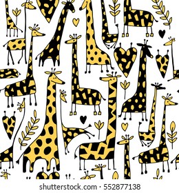 Funny giraffes sketch, seamless pattern your design