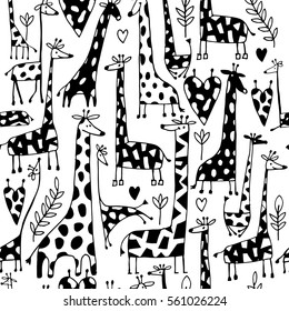 Funny giraffes sketch, seamless pattern your design