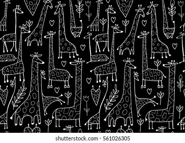 Funny giraffes sketch, seamless pattern your design