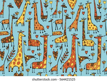 Funny giraffes sketch, seamless pattern your design