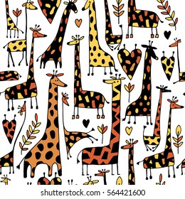 Funny giraffes sketch, seamless pattern your design