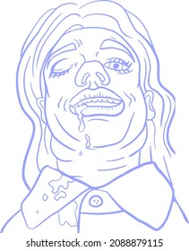 The funny girl ate too much. View from bottom to top so that the folds in the neck are visible. Line drawing, simple illustration