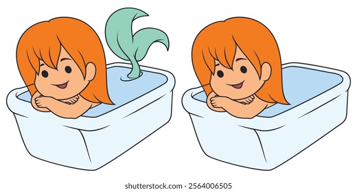 Funny girl bathroom resting flippers. Illustration concept template for website, web landing page, banner, presentation, social, poster, promotion or print media.